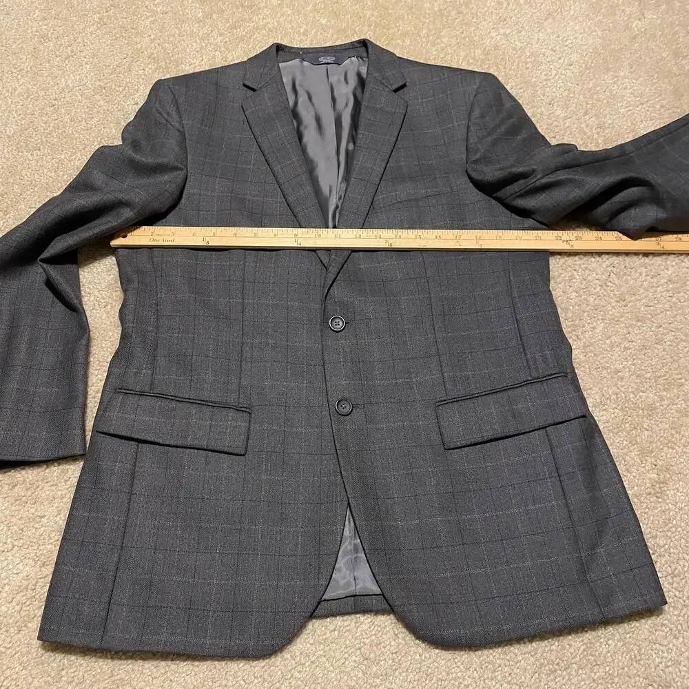 Pronto Uomo Blazer Mens 42 Regular Plaid Wool Sport Coat Platinum Two Button